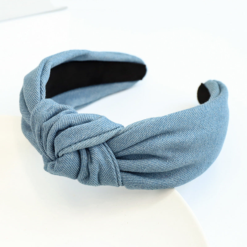 Wholesale Denim Middle Knot Fabric Headband